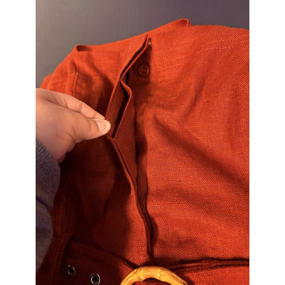 NWT Boho Coastal Linen Blend Belted Romper Rust Utility Safari Pockets Women 10 - Picture 9 of 13